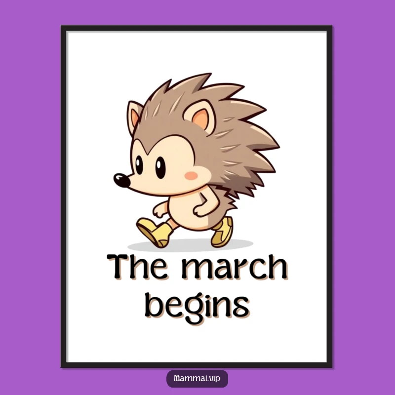 Funny Hedgehog Marching Digital Art: Determined Tiny Boots Print Gift