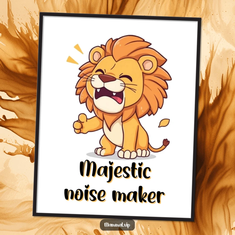 Funny Lion Digital Art Print of a determined lion roaring with funny, exaggerated effects.