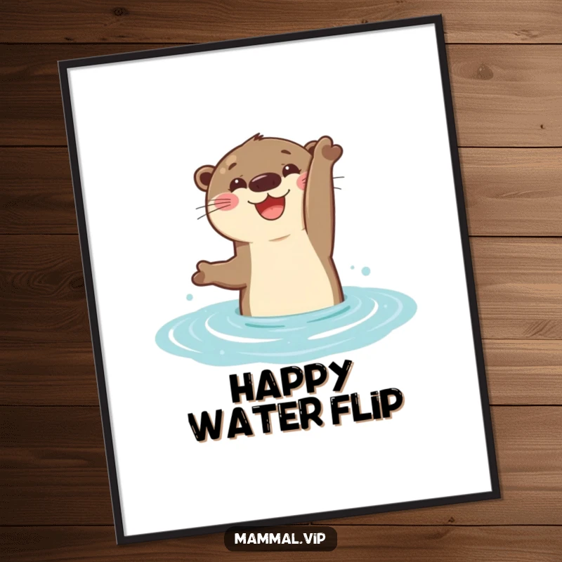 Funny Digital Art Print of a cheerful otter doing a happy flip in the water, perfect for instant download and framing.