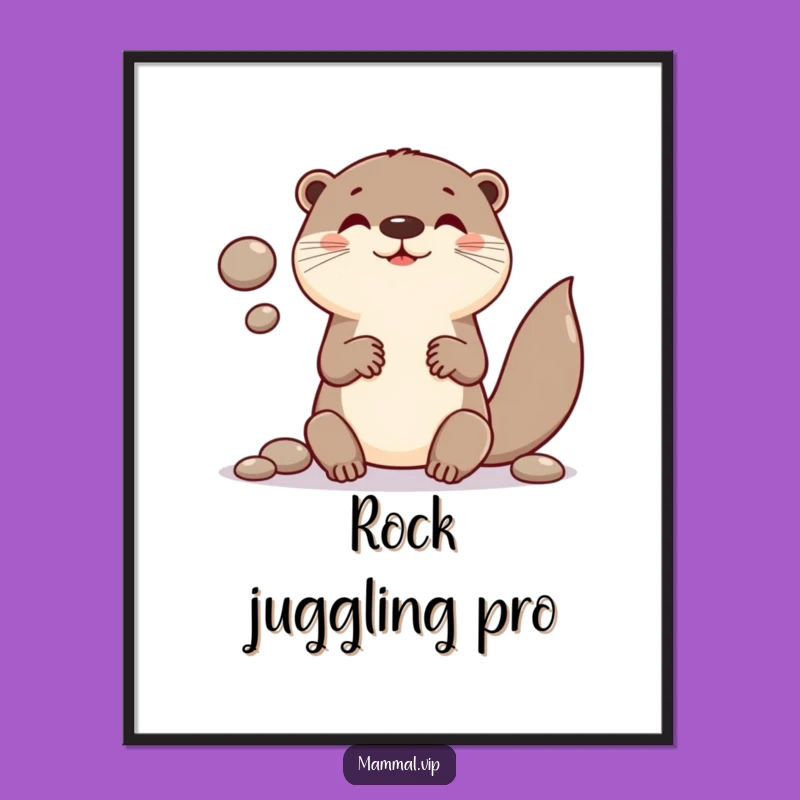 Funny Otter Juggling Pebbles Digital Art: Instant Whimsy for Your Walls