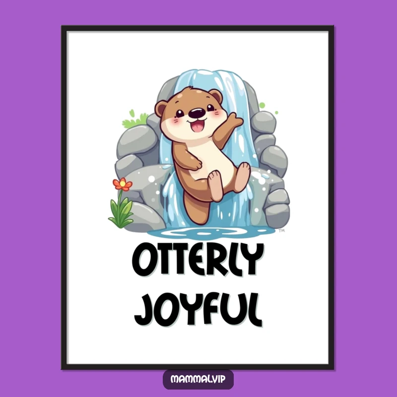 Funny Otter Waterfall Slide Digital Print: Instant Fun Art
