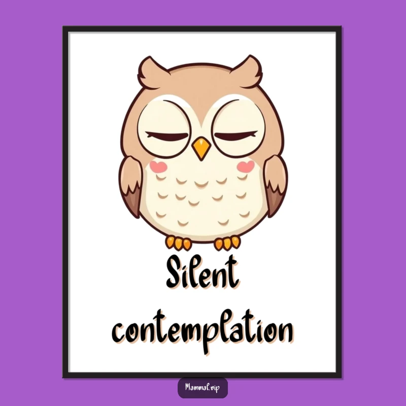Funny Owl Digital Art: Wise Cartoon Character Slow Blink Print