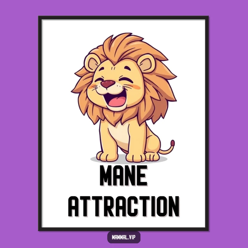 Funny Proud Lion Digital Art Print: Happy Roar Humor, Perfect Majestic Wall Decor Gift
