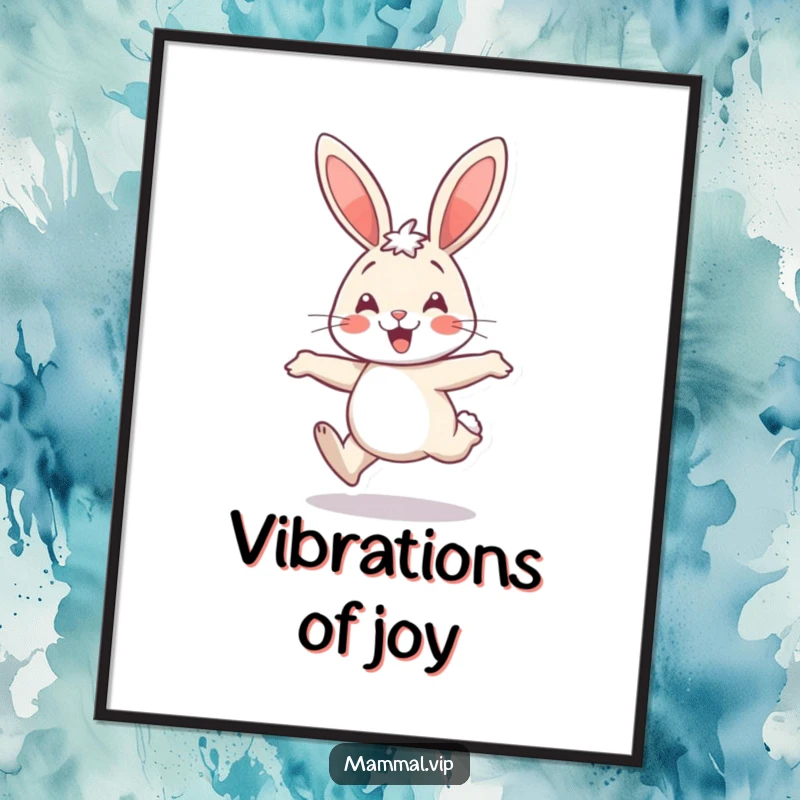 Funny rabbit illustration hopping joyfully, a vibrant and humorous digital print.