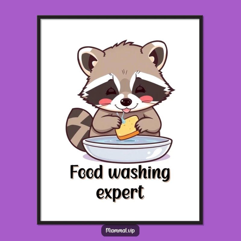 Funny Raccoon Washing Food Digital Art - Meticulous Decor for Instant Smiles