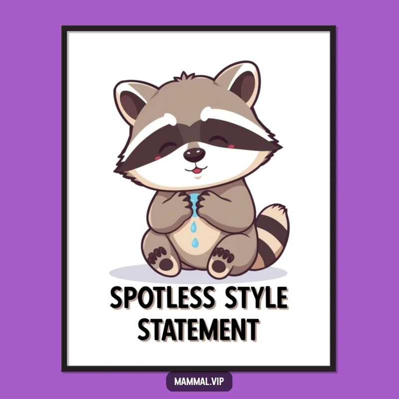 Funny Raccoon Washing Paws Digital Art Print: Instant Laughs for Your Walls