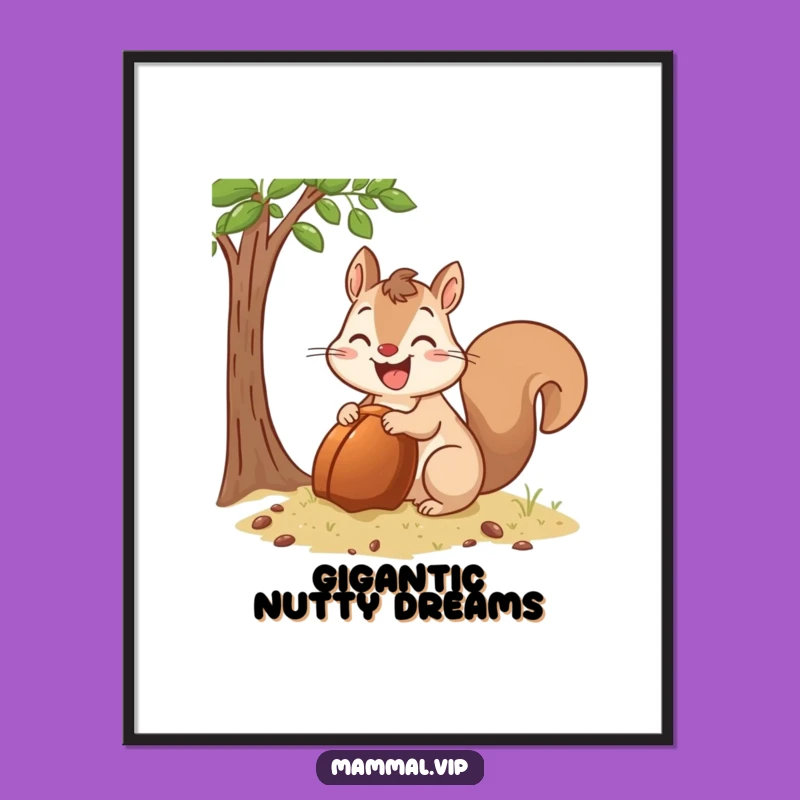 Funny Squirrel Burying Acorn Digital Print: Happy Hoarder Artwork, Instant Funny Gift Download