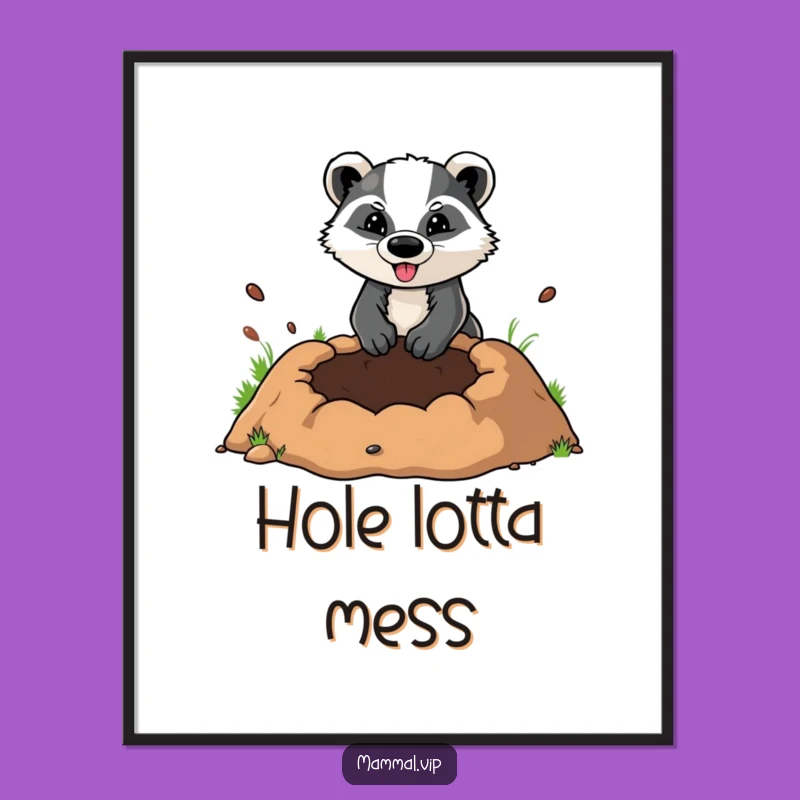 Funny Badger Digging Hole Digital Art: Hilarious Determined Animal Print