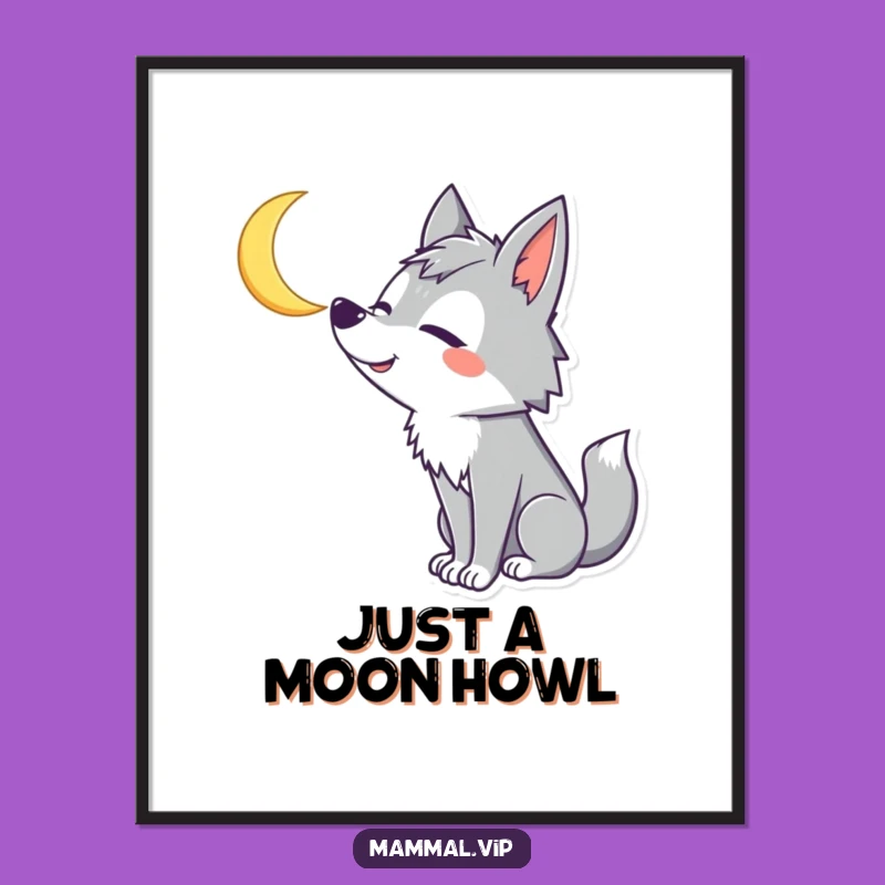 Funny Wolf Howling Moon Digital Art - Goofy Celestial Decor for Instant Smiles