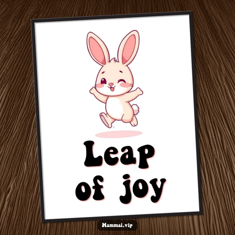 Funny bunny character playfully hopping with joy, as a downloadable funny digital art piece.