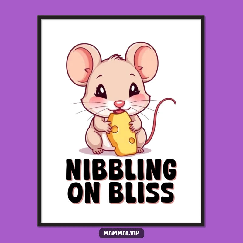 Funny Mouse Nibbling Cheese Digital Art Print - Cute Rodent Decor Gift