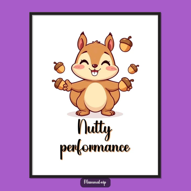 Funny Squirrel Juggling Digital Art: Cheerful Acorn Print Gift