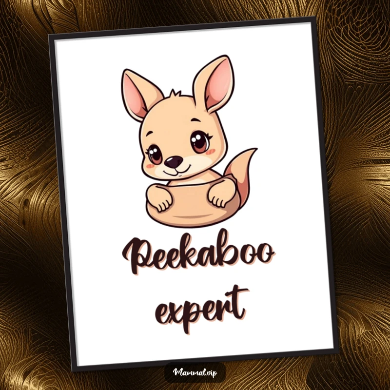 Funny Kangaroo Digital Art Print of a curious kangaroo peeking out from its pouch with wide eyes.