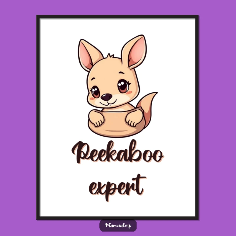 Funny Curious Kangaroo Digital Art: Pouch Peek Print, Instant Quirky Decor Gift