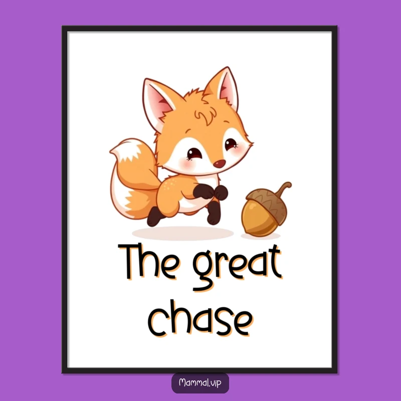 Funny Fox Cub Acorn Digital Art: Humorous Downloadable Print for Playful Spaces