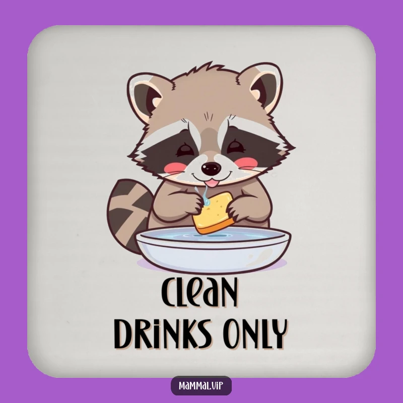 Funny Raccoon Washing Food Drink Coaster - Protect Surfaces with Meticulous Charm