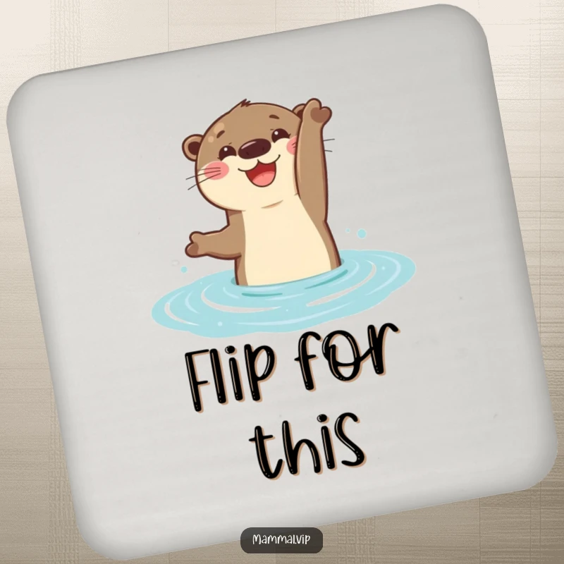 Funny Coaster set displaying a cheerful otter doing a happy flip in the water, protecting surfaces with humor.
