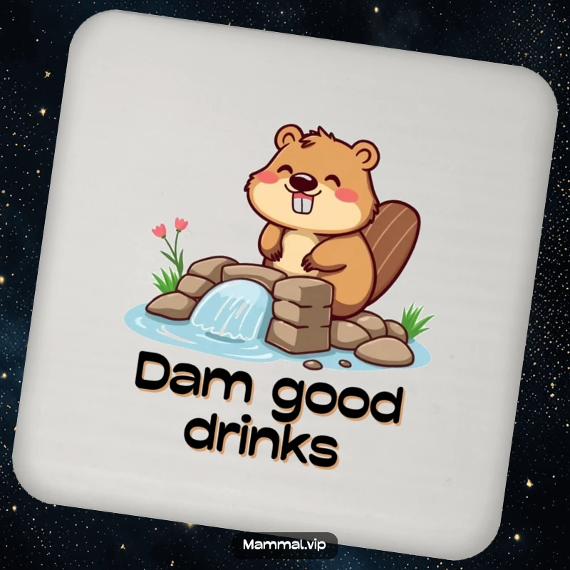 Funny beaver drink coasters featuring a character building a dam, offering humorous protection for furniture and adding personality to any table setting.