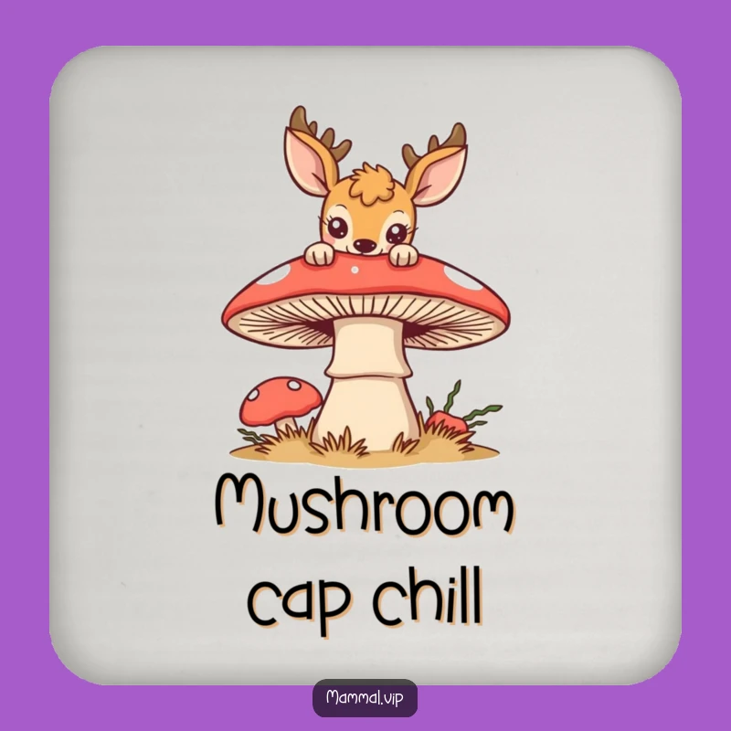 Funny Curious Deer Mushroom Drink Coaster: Whimsical Forest Table Protection, Perfect Funny Gift