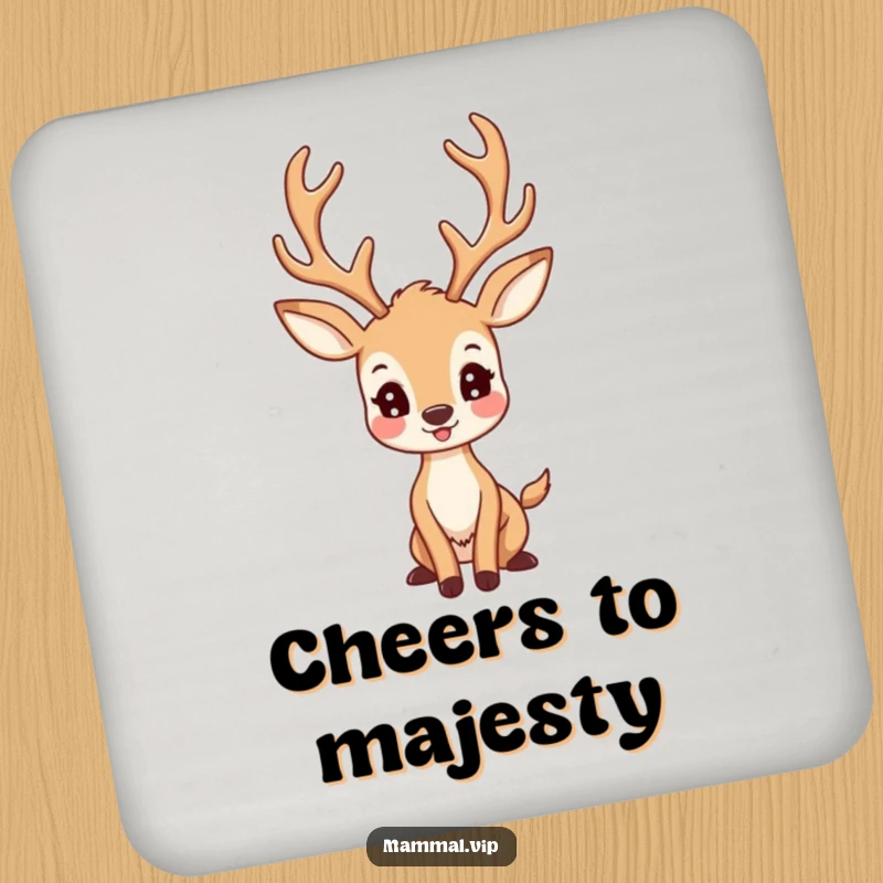 Funny Deer Coasters: A happy deer character with large antlers posing proudly, protecting surfaces.
