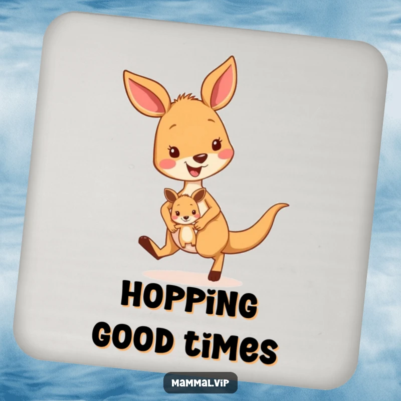 Funny kangaroo drink coasters featuring a hopping character and joey, offering humorous protection for surfaces and adding a cheerful vibe to any table.