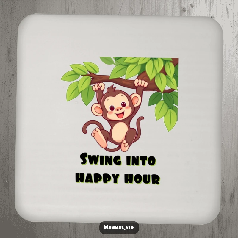 Funny Monkey Swing Coaster: A cute monkey swinging, perfect for protecting surfaces with a dose of jungle humor. Bar accessory.