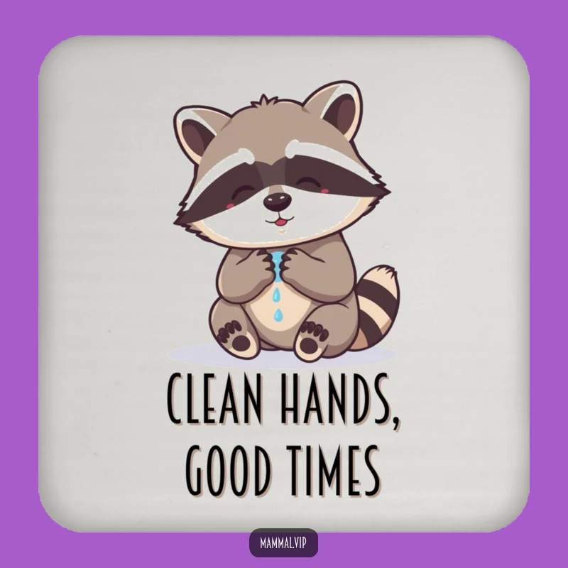 Funny Raccoon Washing Paws Drink Coaster: Protect Surfaces with Comedic Cleanliness