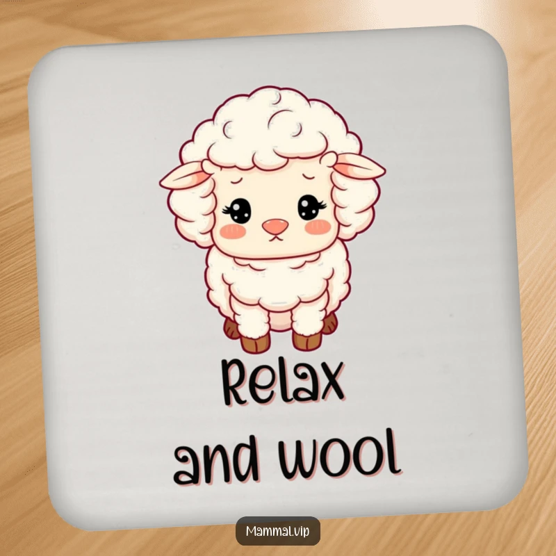 Funny Sheep Coasters: A fluffy sheep character with woolly curls looking content, protecting surfaces.