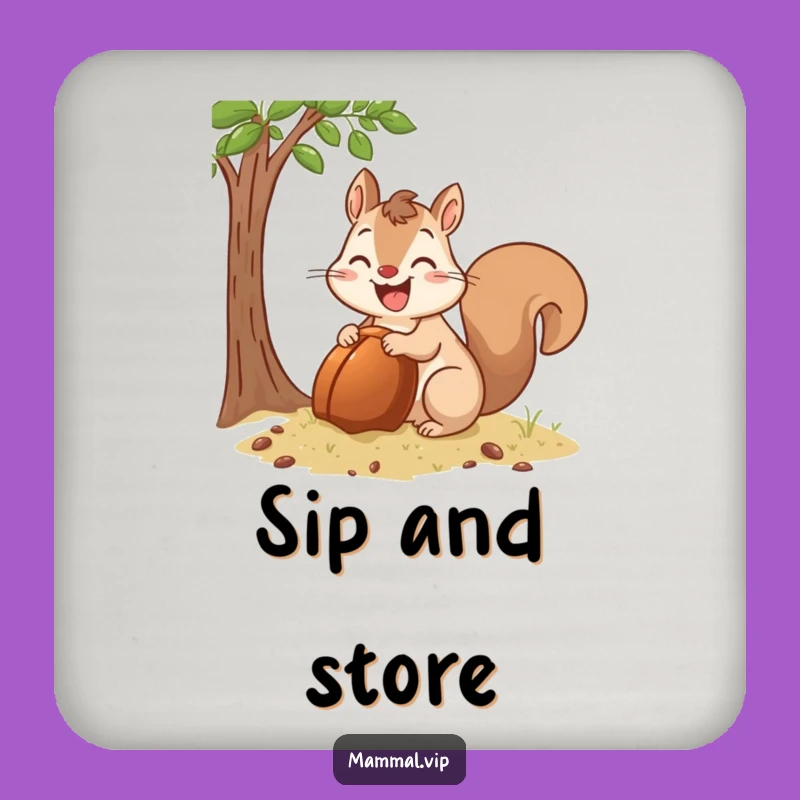 Funny Squirrel Burying Acorn Coaster Set: Happy Hoarder Drink Protector, Cool Funny Gift