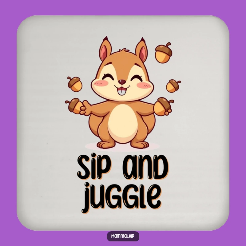 Funny Squirrel Juggling Coaster: Cheerful Acorn Table Gift