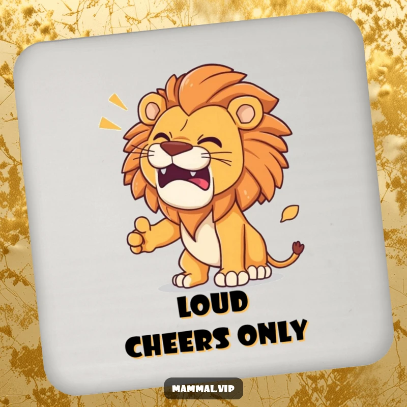 Funny Lion Drink Coaster featuring a determined lion roaring with comical effects, offering humorous surface protection.