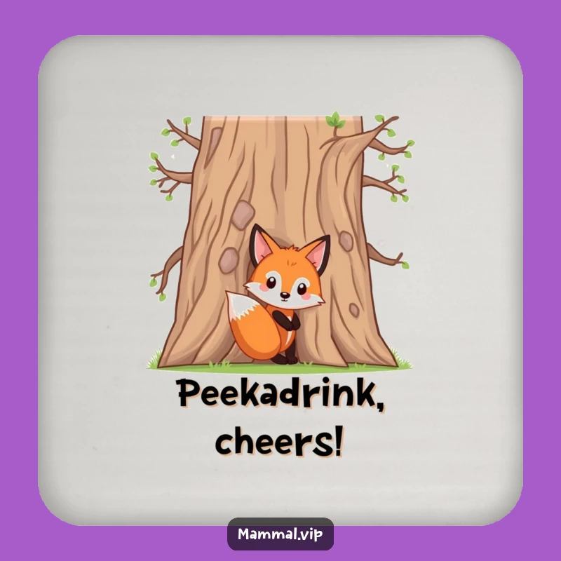 Funny Fox Kit Coaster: Peeking Character, Nature Funny Gift