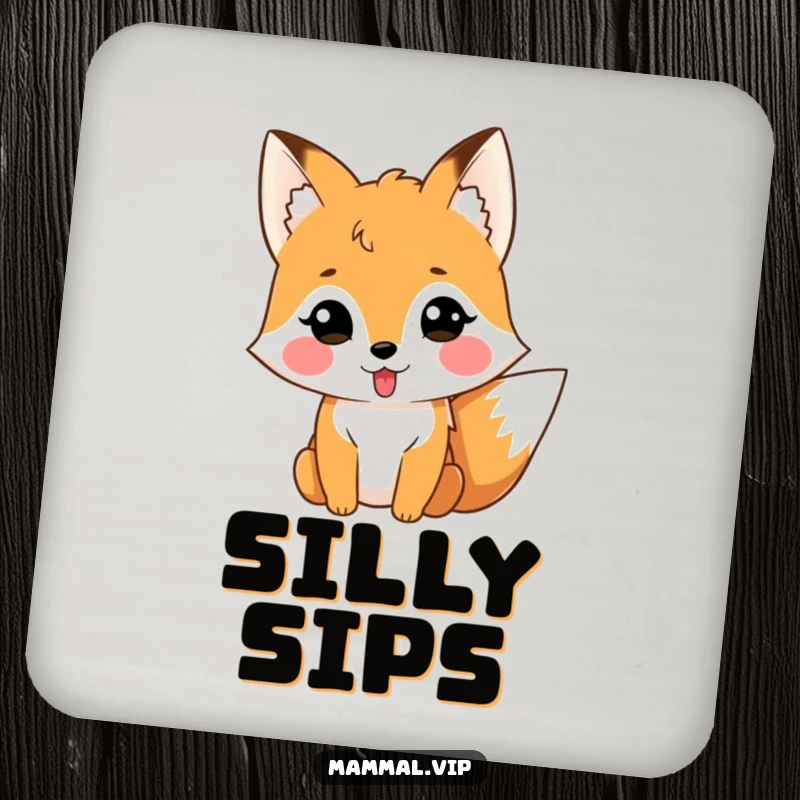 Funny fox illustration with tongue sticking out, a humorous coaster for playful drinks.