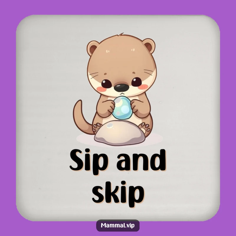 Funny Otter Pebble Coaster Set: Curious Critter Drink Protector, Cool Funny Gift