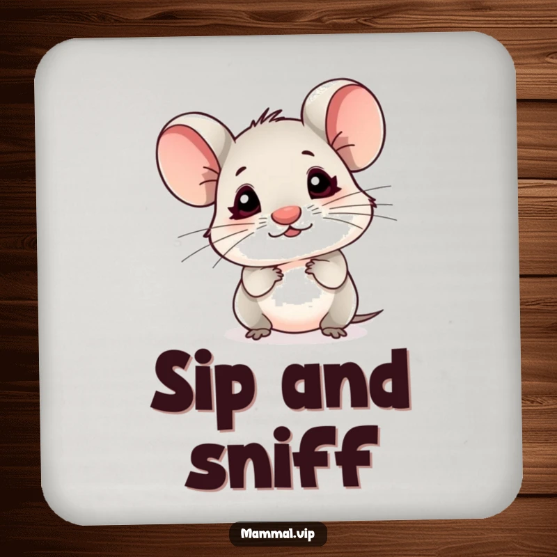 Funny Mouse Coasters: A small mouse character with a tiny nose sniffing the air, protecting surfaces.