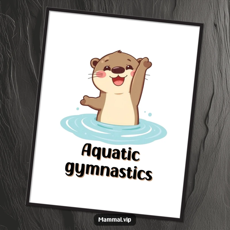 Funny Poster print of a cheerful otter doing a happy flip in the water, embodying pure aquatic fun and grace.