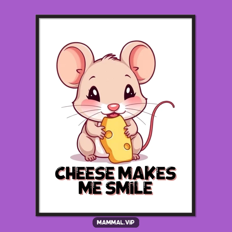 Funny Mouse Nibbling Cheese Poster - Adorable Rodent Wall Art Gift