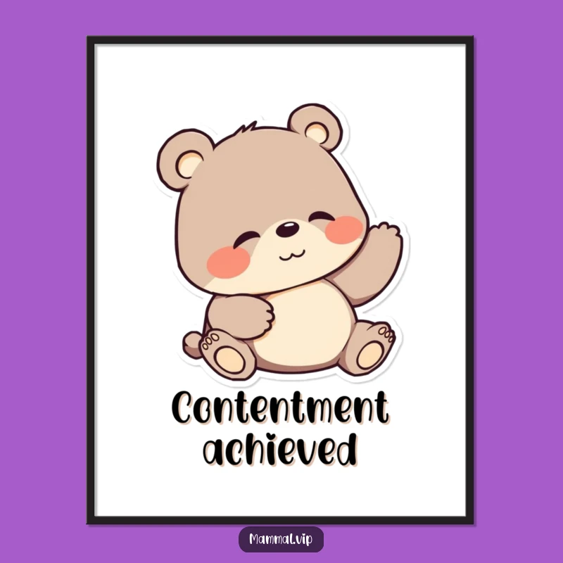 Funny Bear Poster: Delightful Cartoon Character Belly Scratch Wall Art