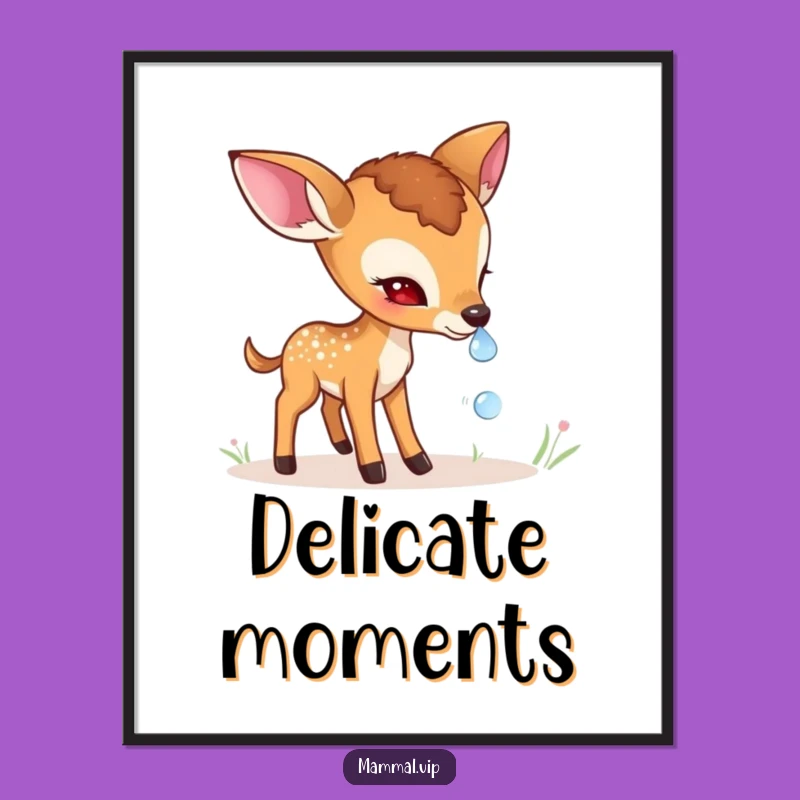 Funny Shy Deer Fawn Poster: Gentle Character Art, Hilarious Nature Decor Gift