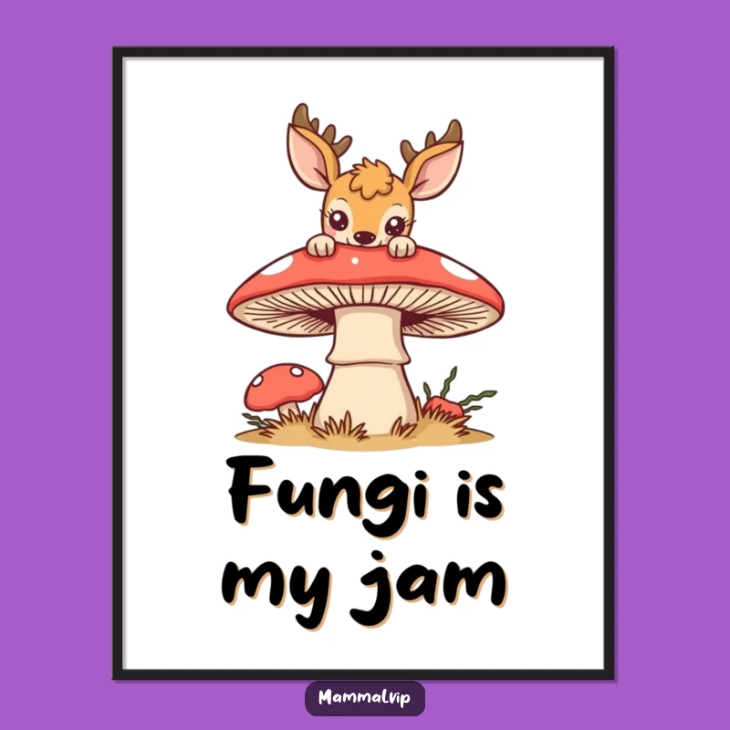 Funny Curious Deer Mushroom Poster: Enchanting Forest Art Print, Perfect Funny Gift Decor