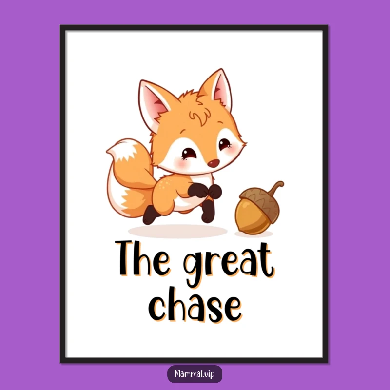 Funny Fox Cub Acorn Poster: Humorous Wall Art, Perfect Gift for Playful Decor