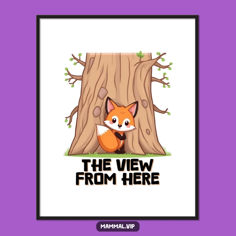 Funny Fox Kit Poster: Peeking Character Art, Charming Funny Gift Decor