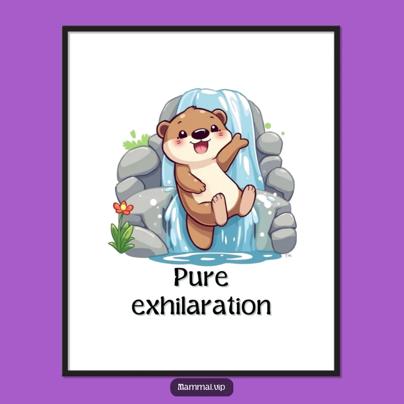 Funny Otter Waterfall Slide Poster: Joyful Water Art