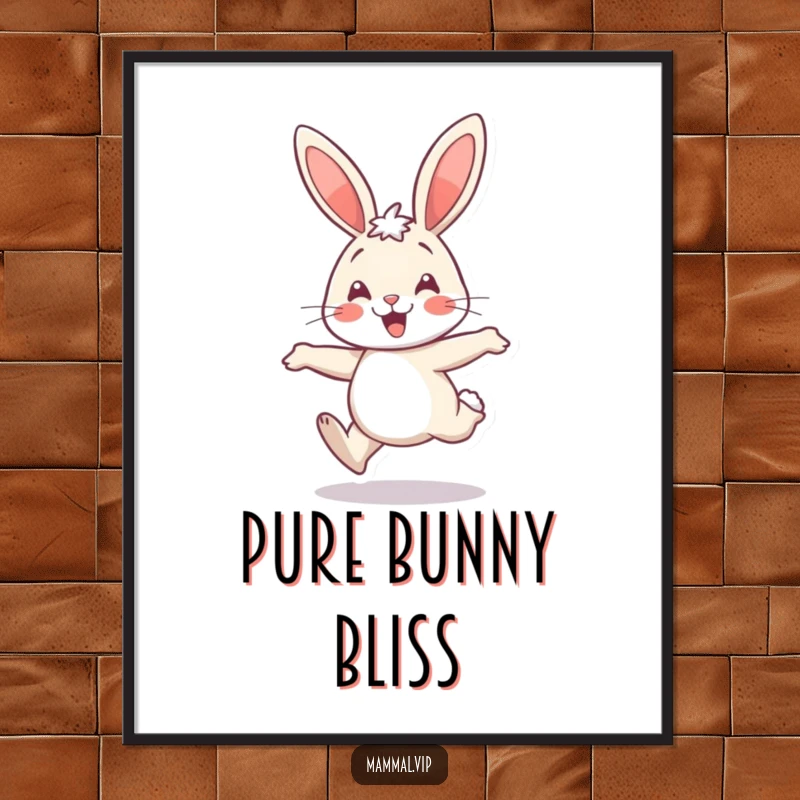 Funny rabbit illustration hopping with pure joy, a humorous poster to brighten any room.