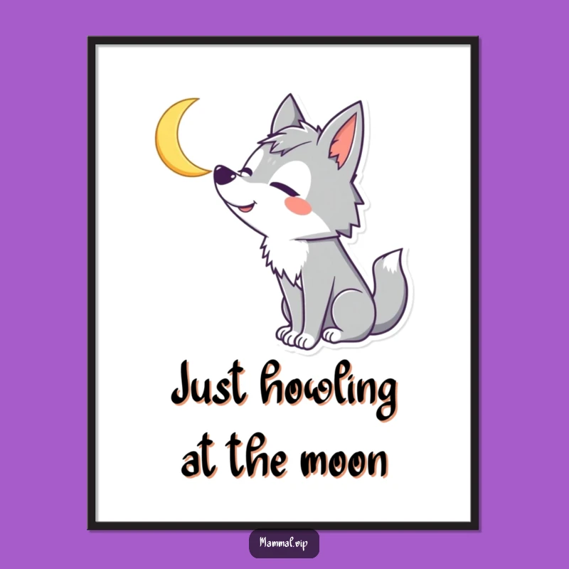 Funny Wolf Howling Moon Poster - Goofy Celestial Art for Laugh Lovers