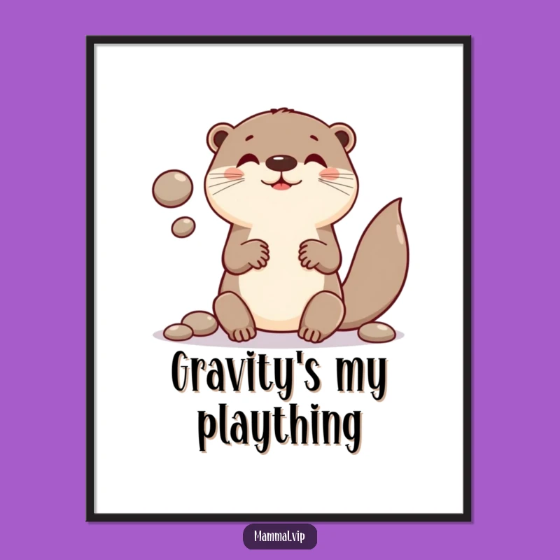 Funny Otter Juggling Pebbles Poster: Brighten Your Walls with Whimsical Art