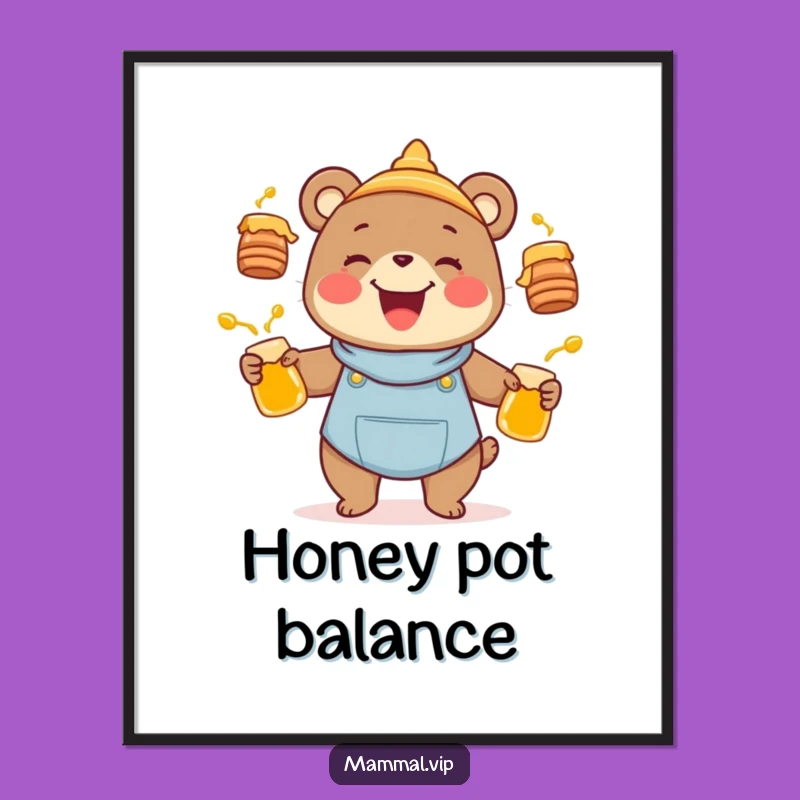 Funny Bear Honey Art Poster: Hilarious Juggling Decor Gift