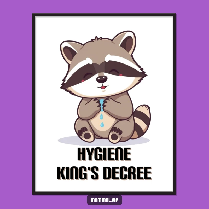 Funny Raccoon Washing Paws Poster: Hilarious Wall Art for a Clean Laugh