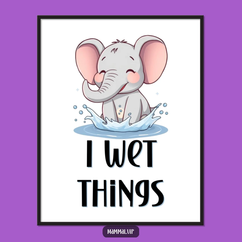 Funny Elephant Poster: Joyful Water Splash Art, Hilarious Wall Decor Gift for Rooms