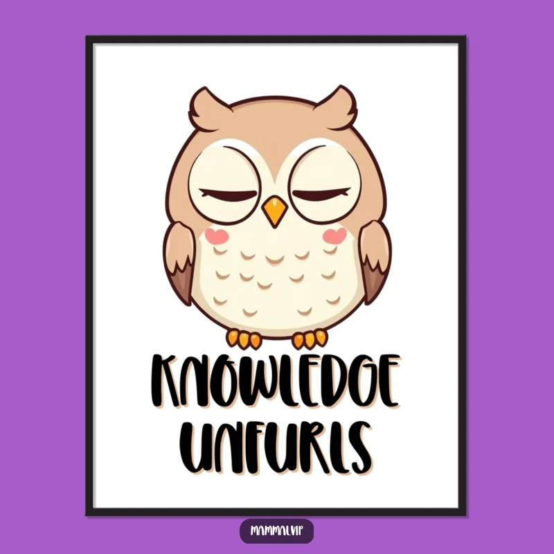 Funny Owl Poster: Wise Cartoon Character Slow Blink Wall Art